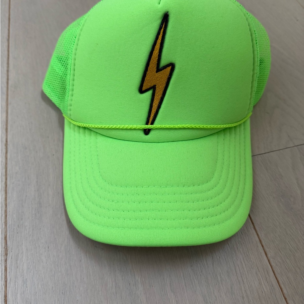 Aviator Nation Neon Lime Trucker Hat with Gold Lightning Bolt